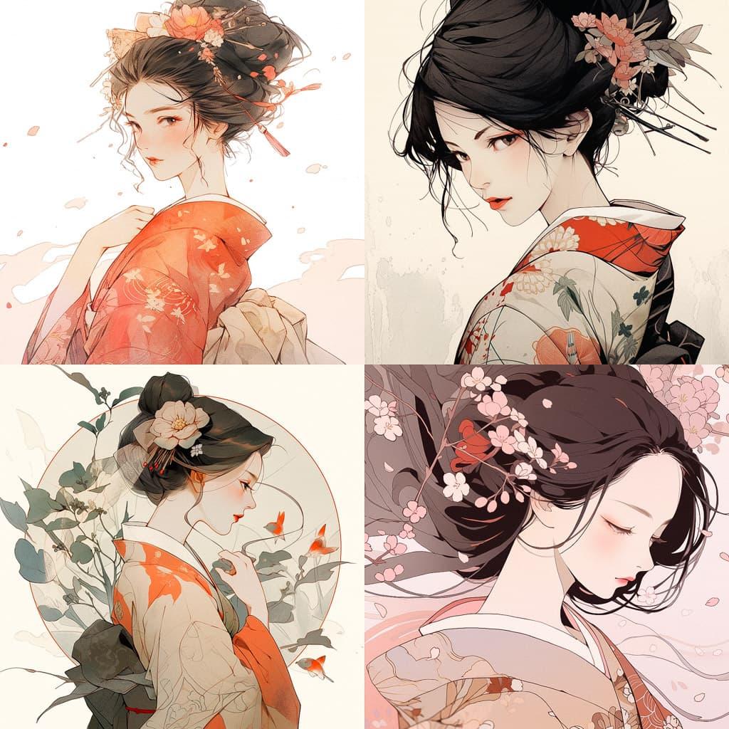 Utamaro style, Midjourney Niji 5, render 1 of 4
