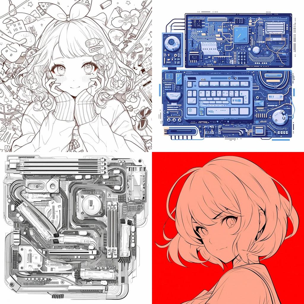 Vector chip line art style, Midjourney Niji 6, render 1 of 4