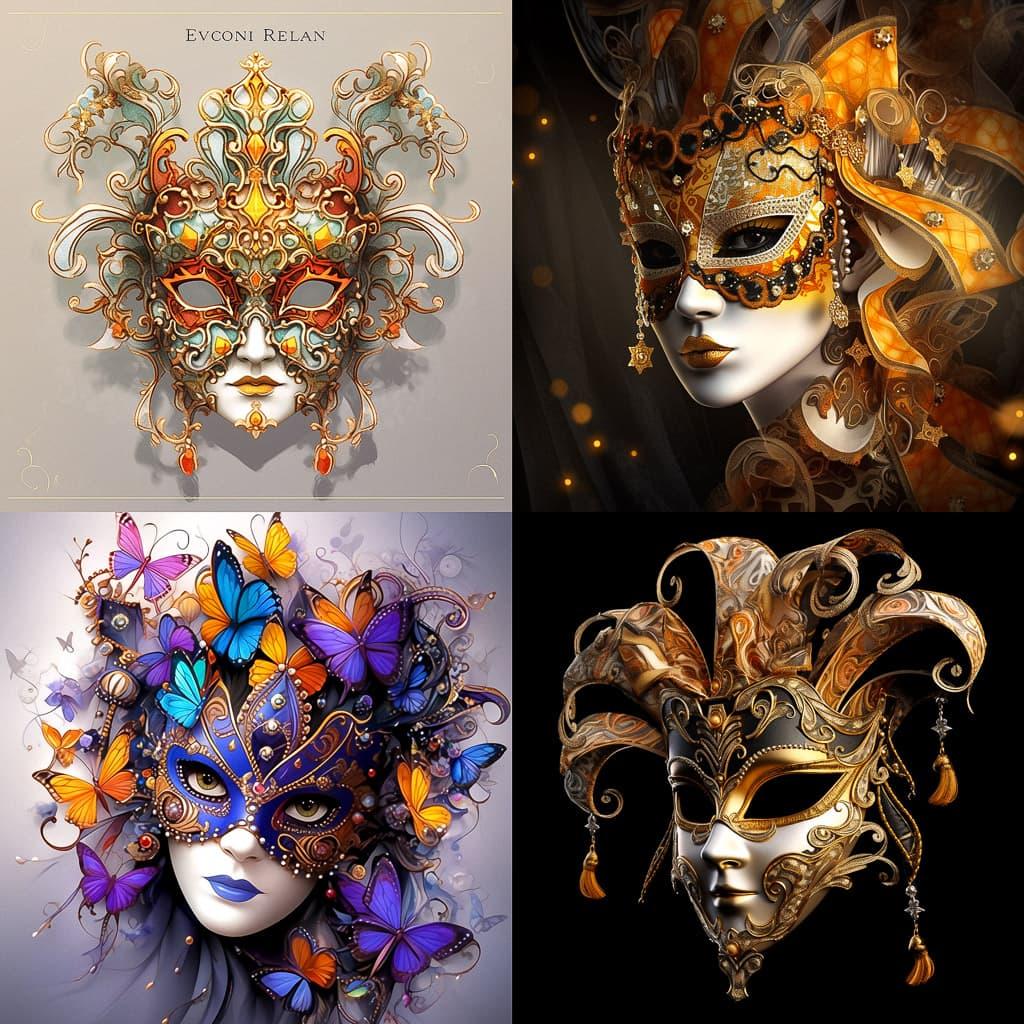 Venetian carnival mask style, Midjourney Niji 5, render 1 of 4
