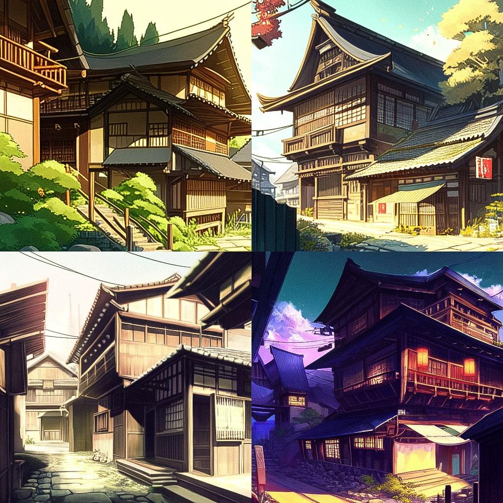 Vernacular architecture style, Midjourney Niji 4, render 1 of 4