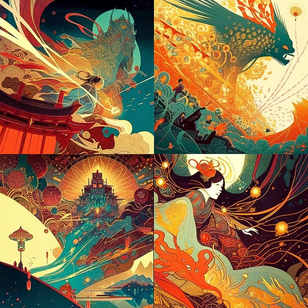 Victo Ngai style, Midjourney Niji 4, render 1 of 4