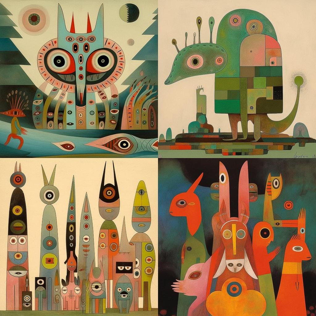 Victor Brauner style, Midjourney Niji 5, render 1 of 4