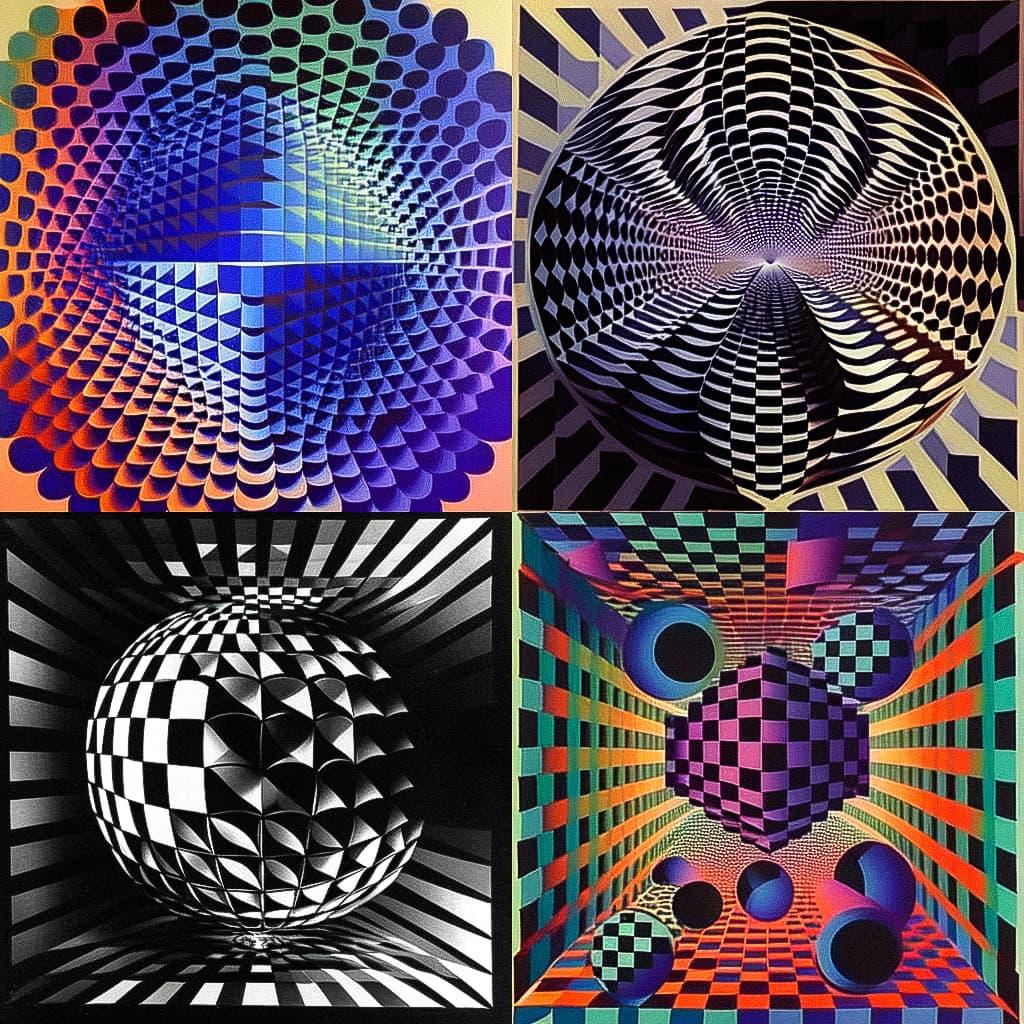 Victor Vasarely style, Midjourney Niji 4, render 1 of 4