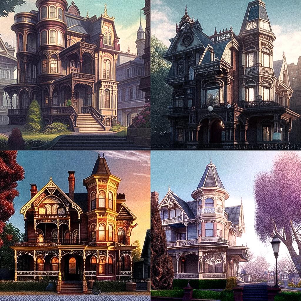Victorian architecture style, Midjourney Niji 4, render 1 of 4