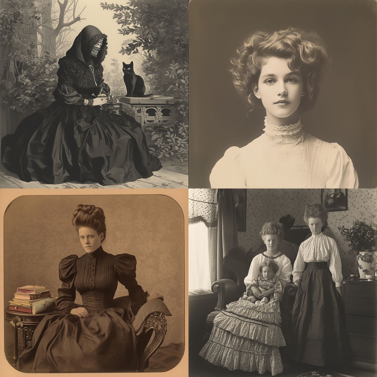 Victorian era cabinet card style, Midjourney Niji 6, render 1 of 4