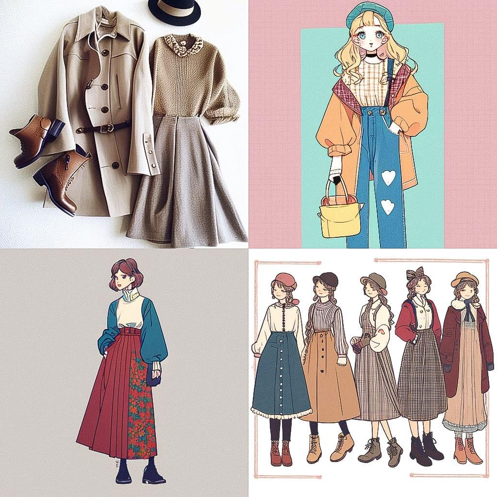 Vintage fashion style, Midjourney Niji 4, render 1 of 4