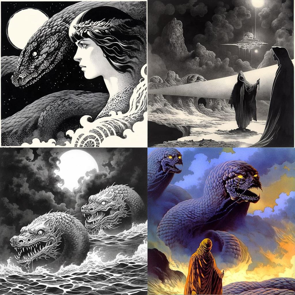 Virgil Finlay style, Midjourney Niji 5, render 1 of 4