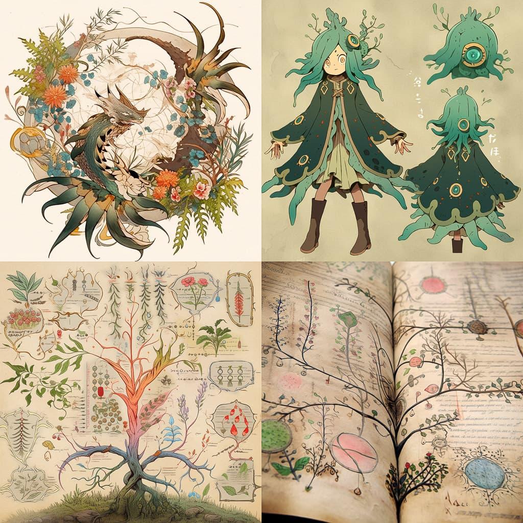 Voynich manuscript style, Midjourney Niji 5, render 1 of 4