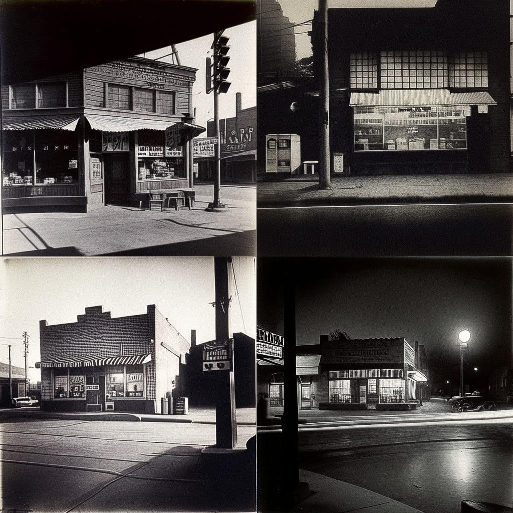 Walker Evans style, Midjourney Niji 4, render 1 of 4