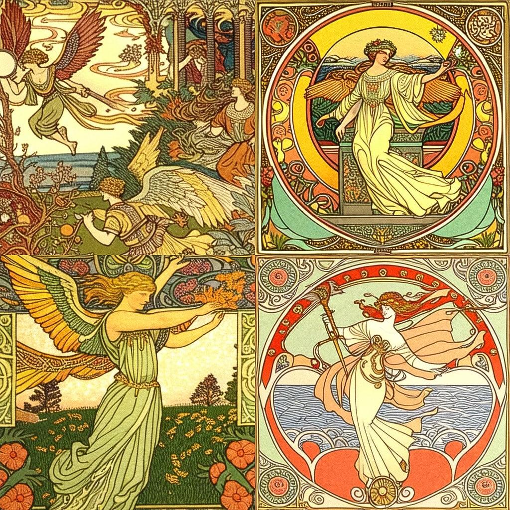 Walter Crane style, Midjourney Niji 4, render 1 of 4