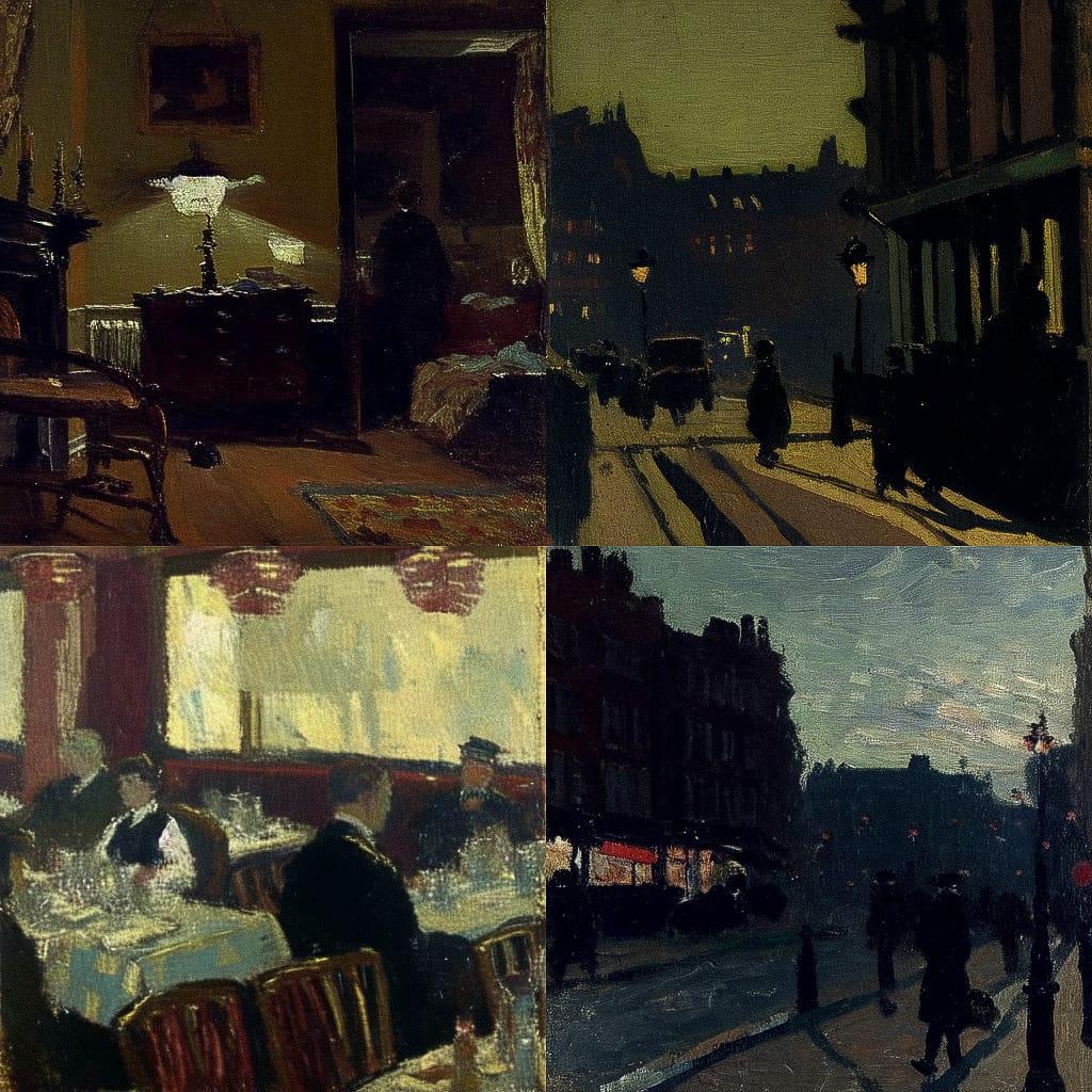 Walter Sickert style, Midjourney Niji 4, render 1 of 4
