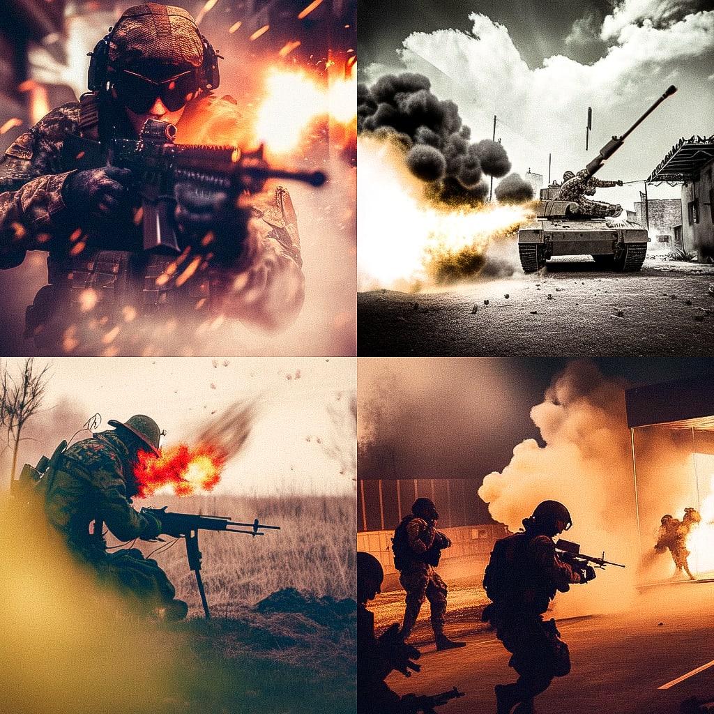 War photography style, Midjourney Niji 4, render 1 of 4