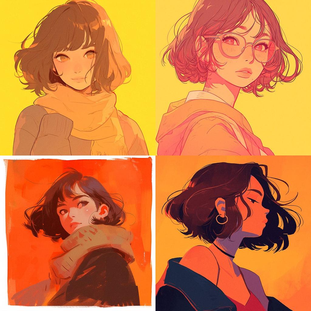 Warm colors style, Midjourney Niji 6, render 1 of 4