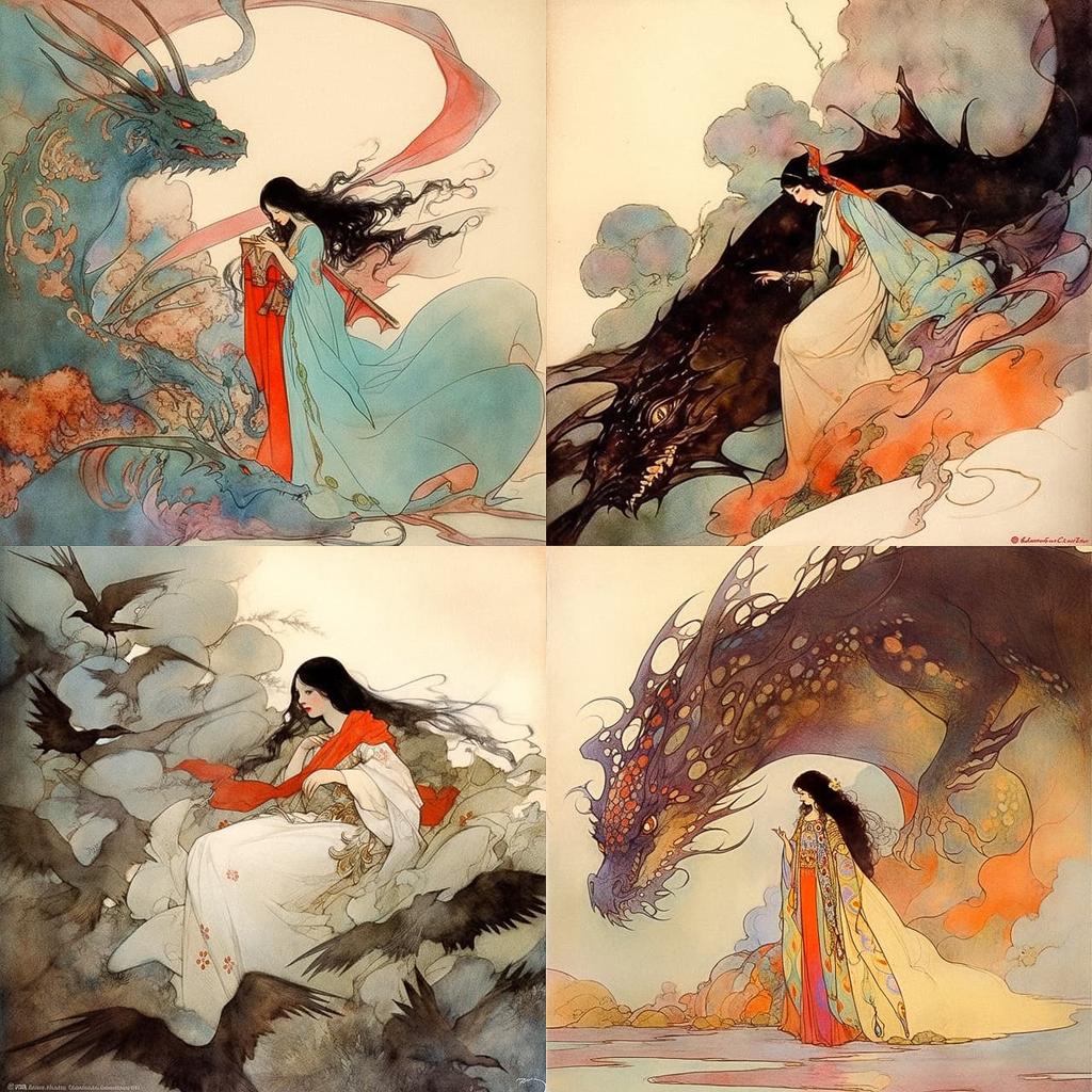 Warwick Goble style, Midjourney Niji 5, render 1 of 4