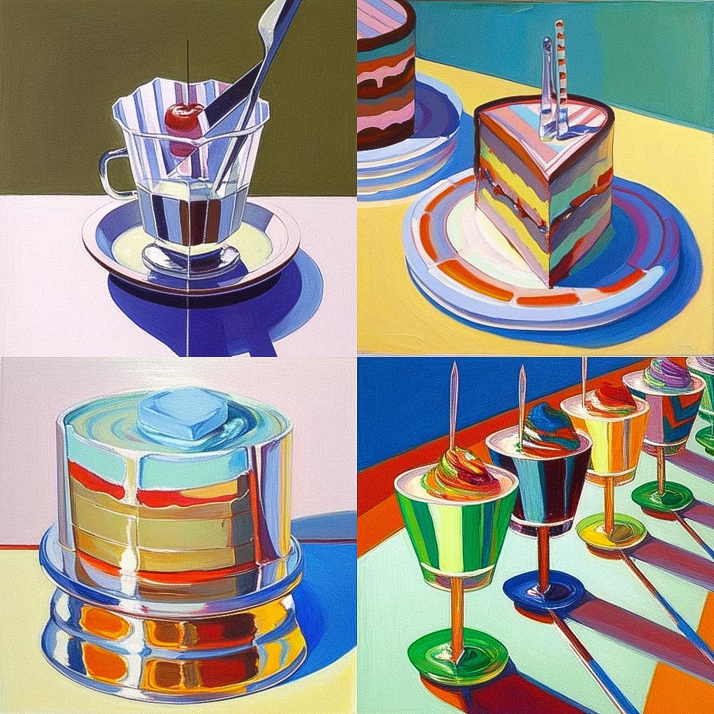 Wayne Thiebaud style, Midjourney Niji 4, render 1 of 4