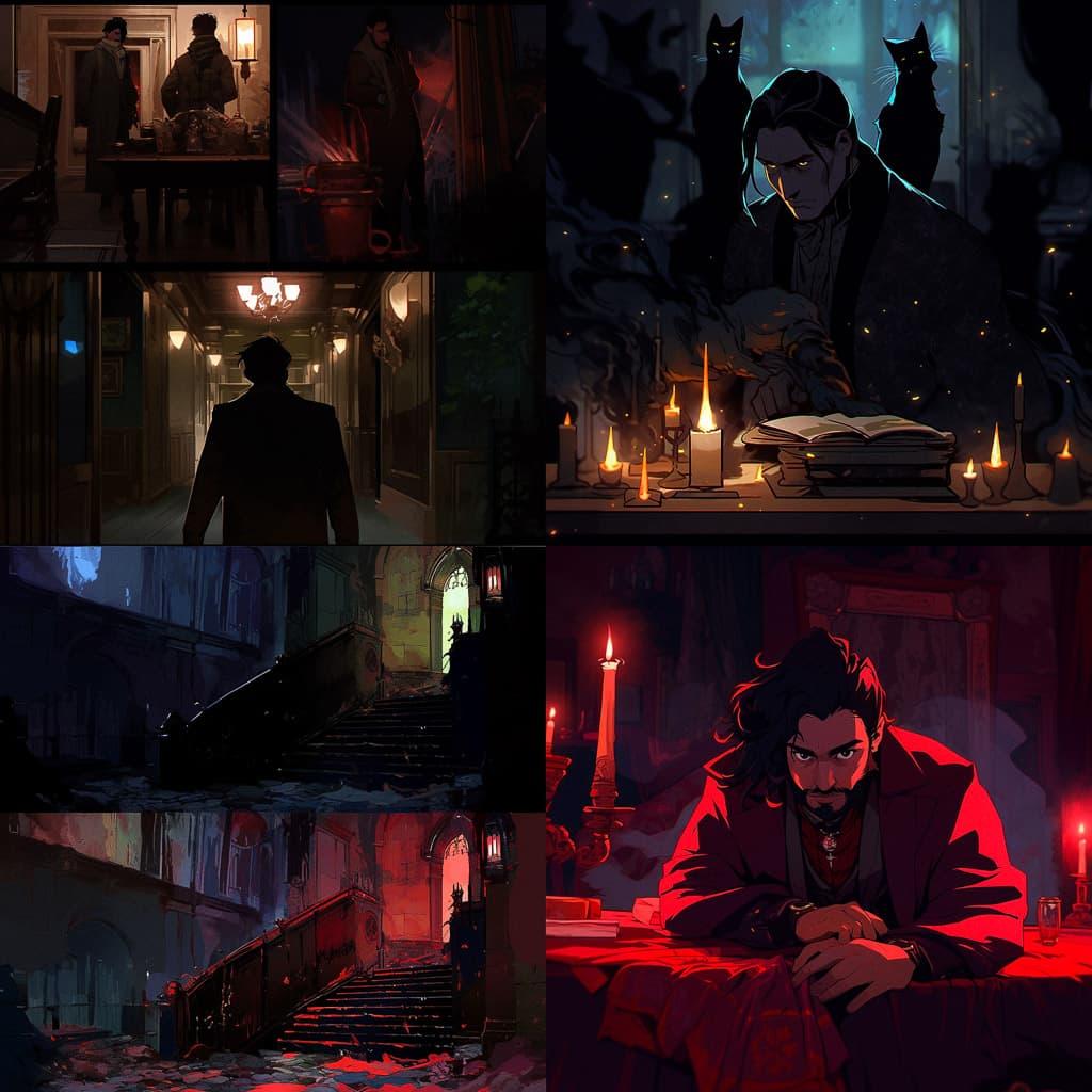 What We Do In The Shadows style, Midjourney Niji 5, render 1 of 4