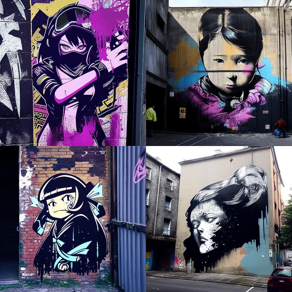 Wheatpaste style, Midjourney Niji 4, render 1 of 4