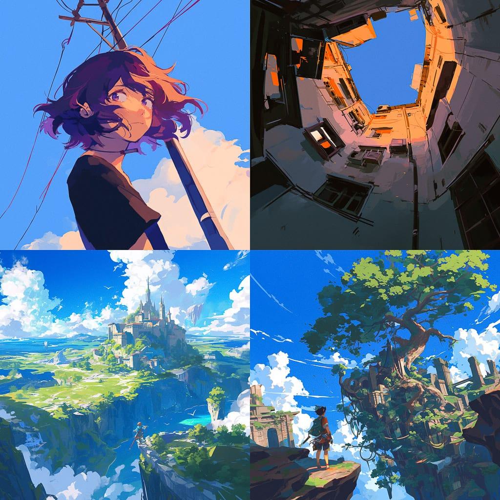 Wide-angle view style, Midjourney Niji 6, render 1 of 4
