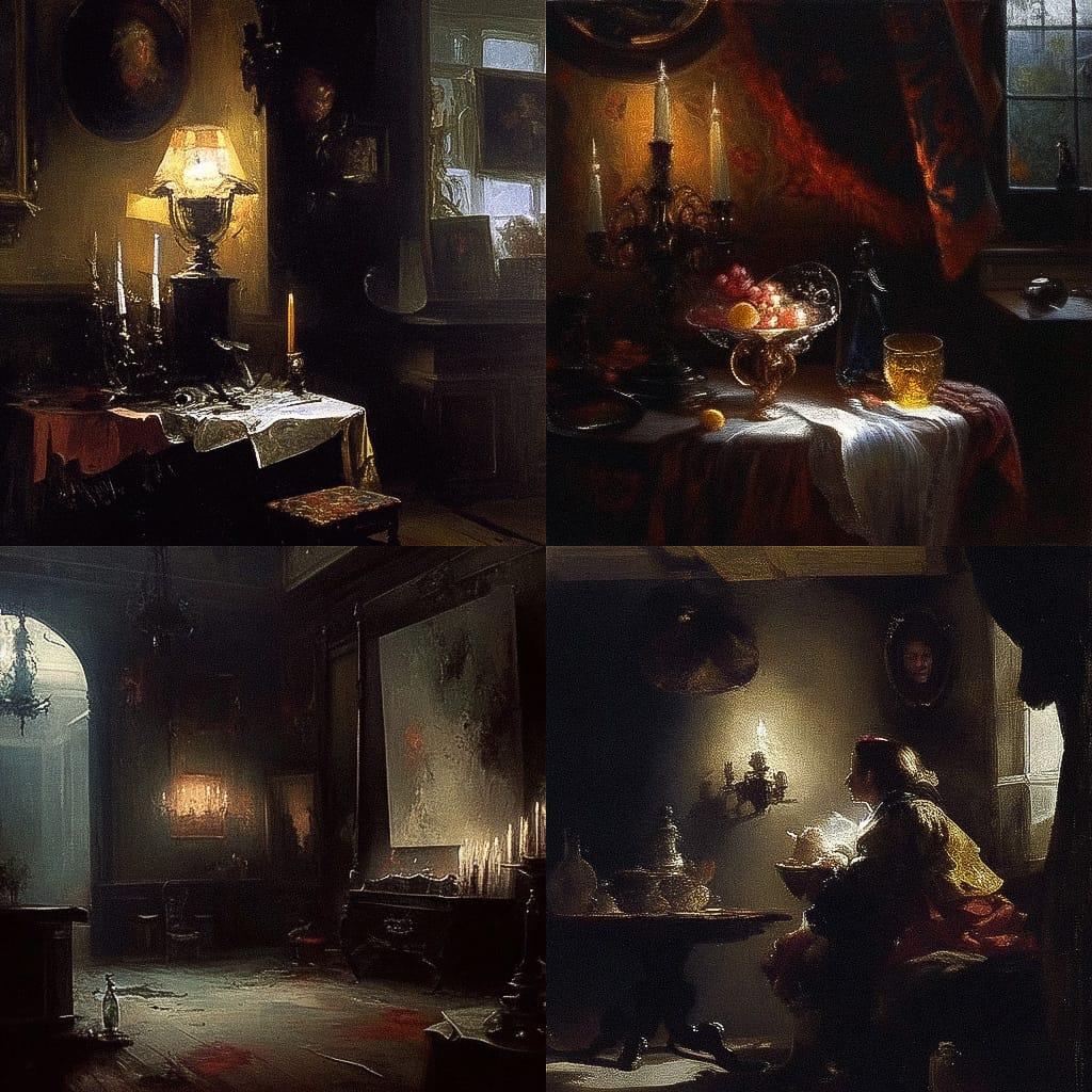 Willem Kalf style, Midjourney Niji 4, render 1 of 4
