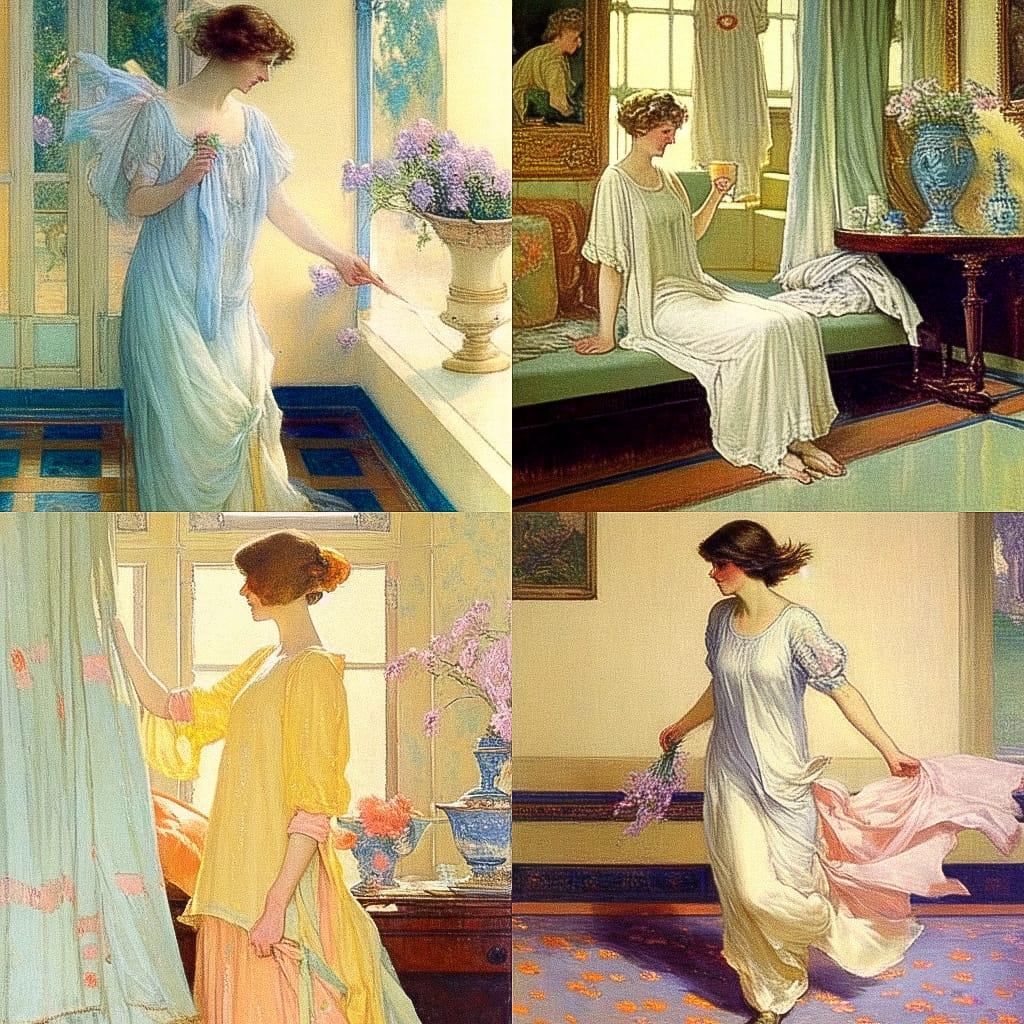 William Henry Margetson style, Midjourney Niji 4, render 1 of 4