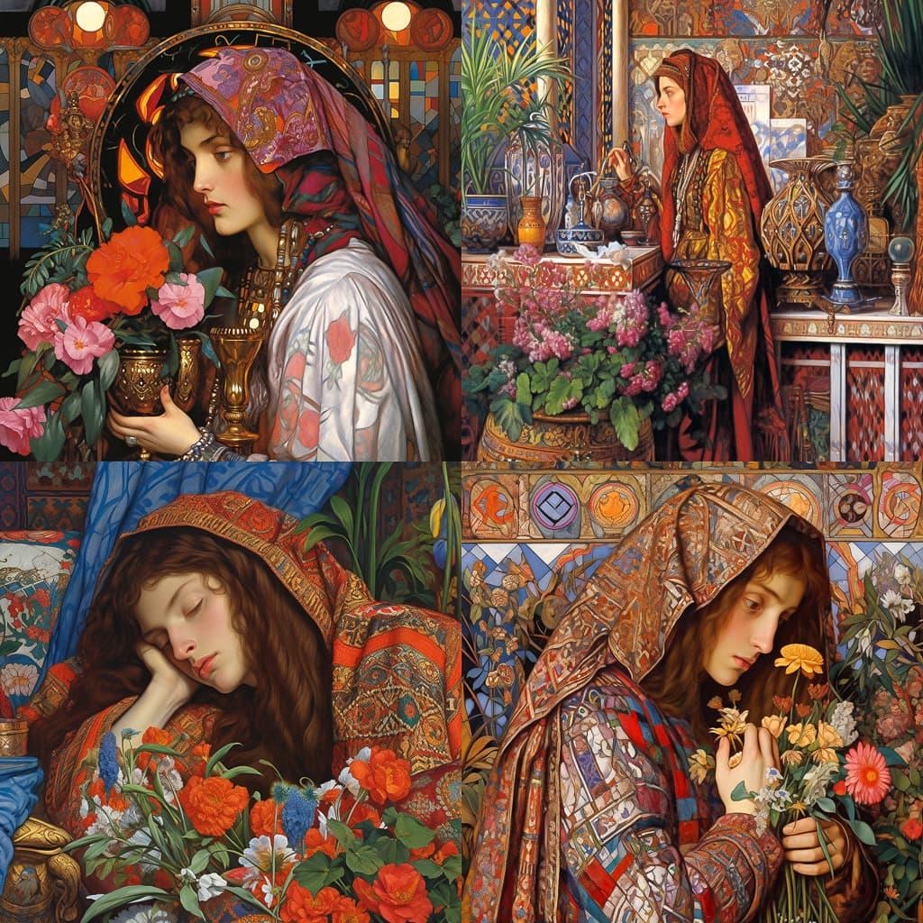 William Holman Hunt style, Midjourney Niji 5, render 1 of 4