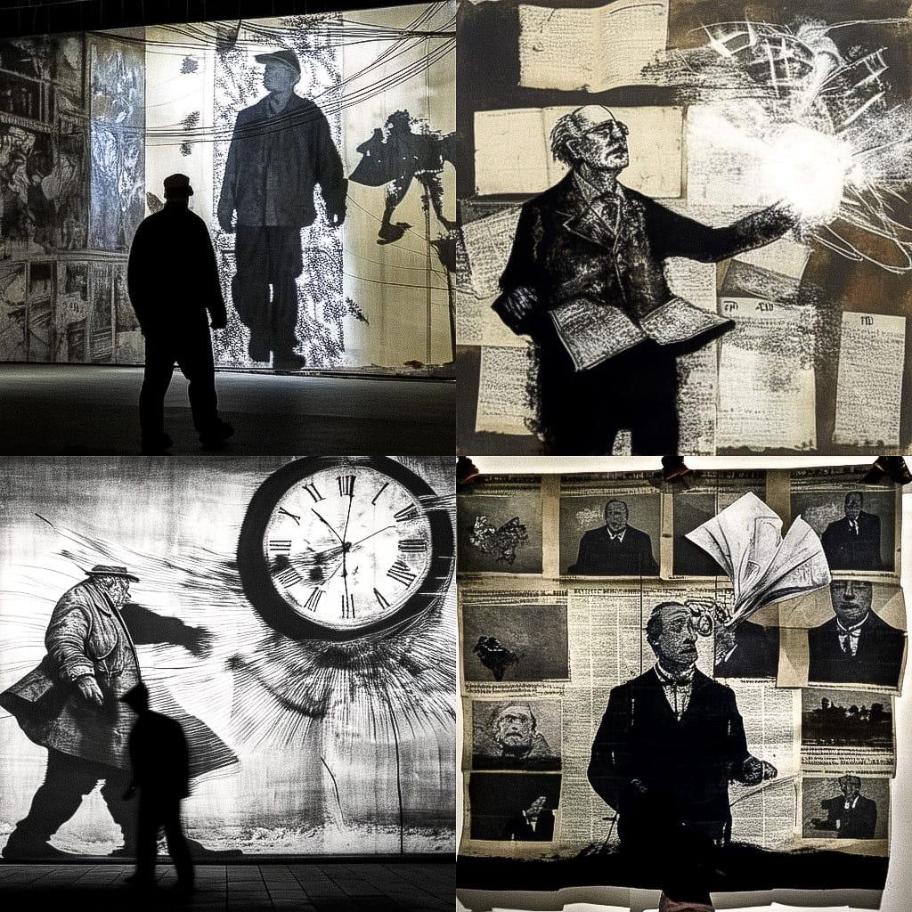 William Kentridge style, Midjourney Niji 4, render 1 of 4
