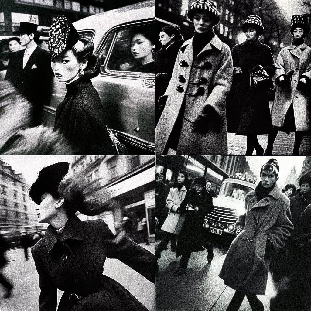 William Klein style, Midjourney Niji 4, render 1 of 4