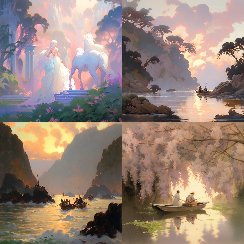 William Stanley Haseltine style, Midjourney Niji 5, render 1 of 4