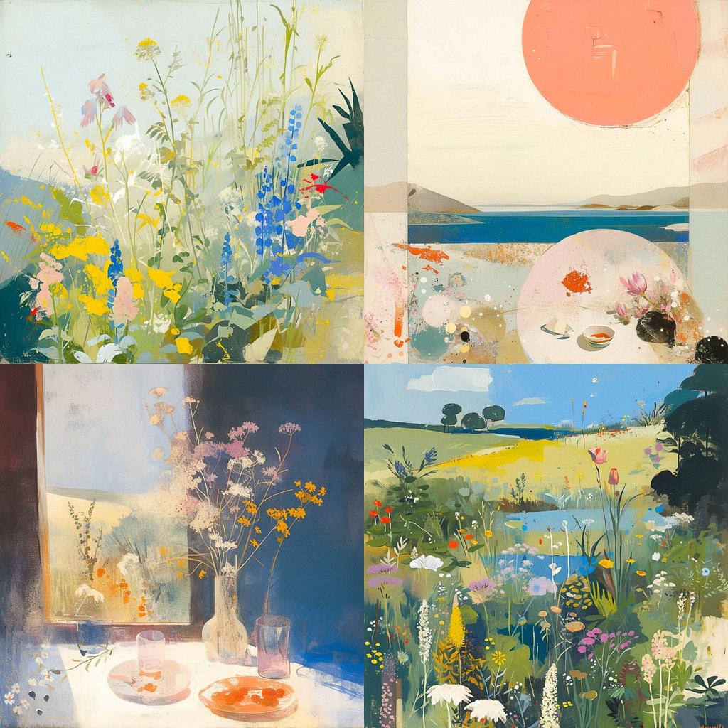 Winifred Nicholson style, Midjourney Niji 6, render 1 of 4