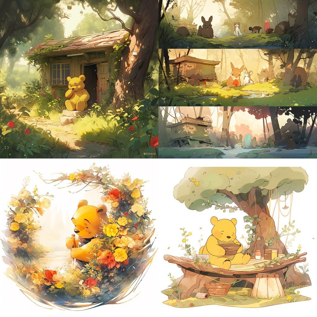 Winnie-the-Pooh style, Midjourney Niji 5, render 1 of 4