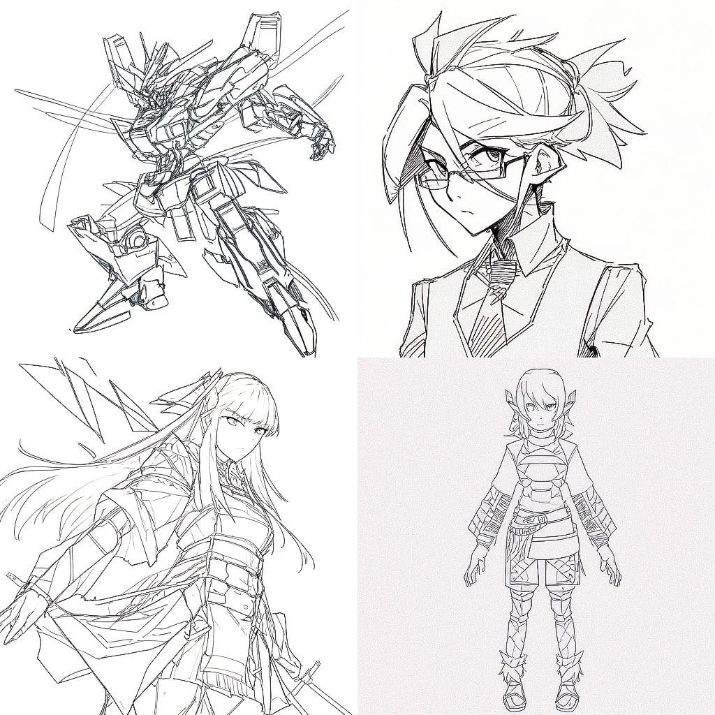 Wireframe drawing style, Midjourney Niji 4, render 1 of 4