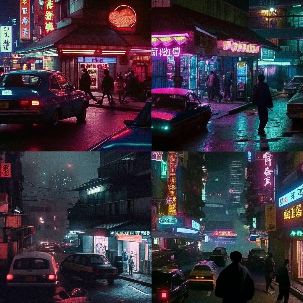 Wong Kar-wai style, Midjourney Niji 4, render 1 of 4
