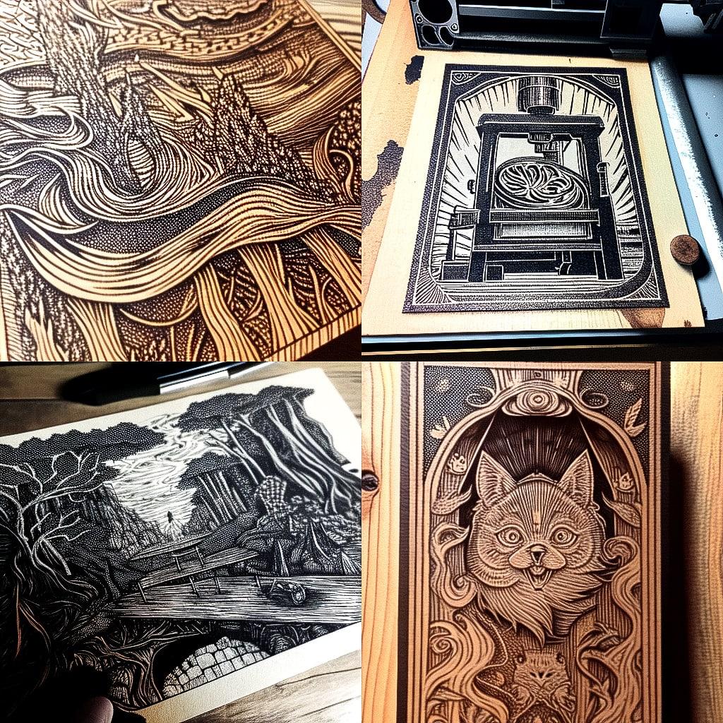 Wood engraving style, Midjourney Niji 4, render 1 of 4
