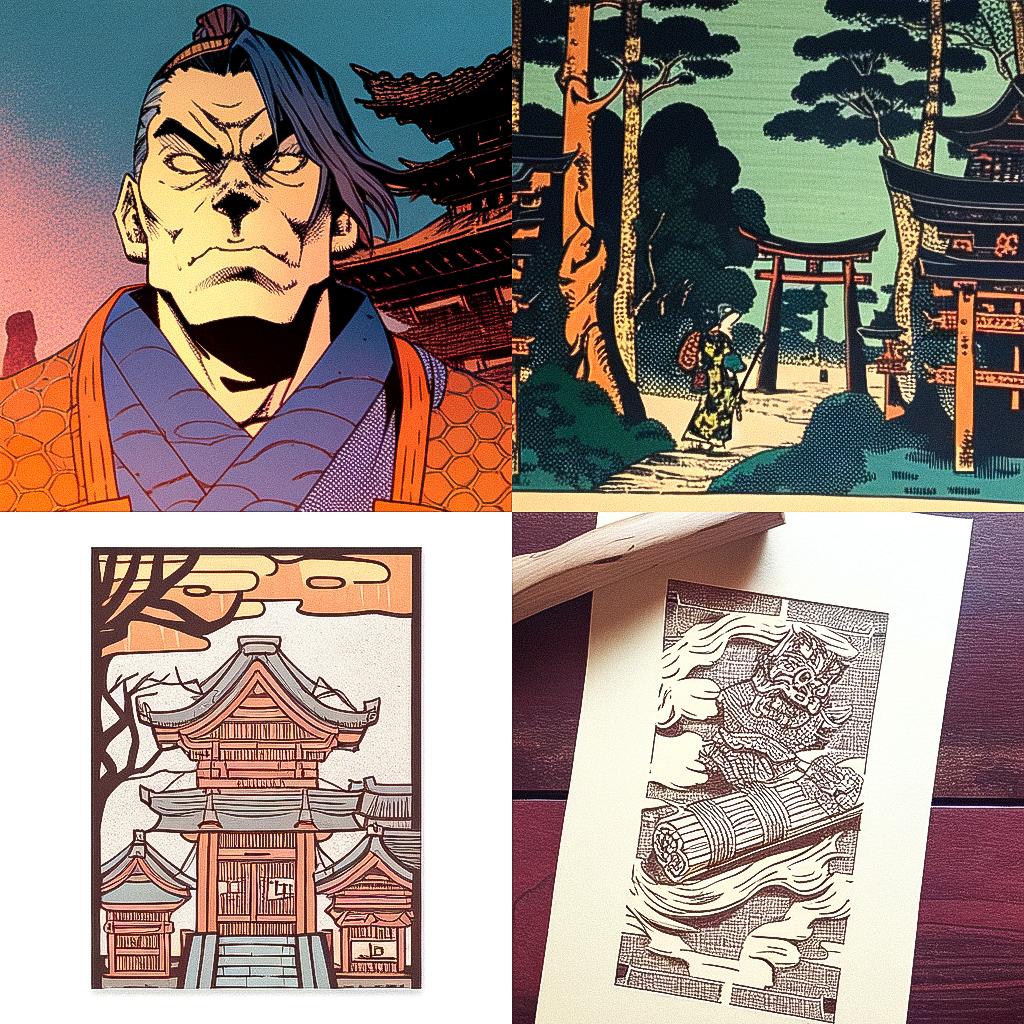 Woodblock print style, Midjourney Niji 4, render 1 of 4