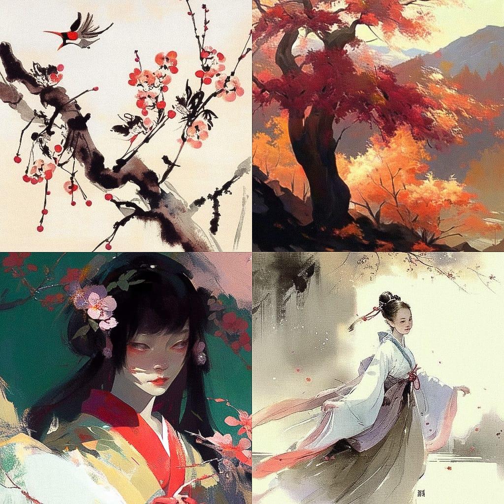 Xu Beihong style, Midjourney Niji 4, render 1 of 4