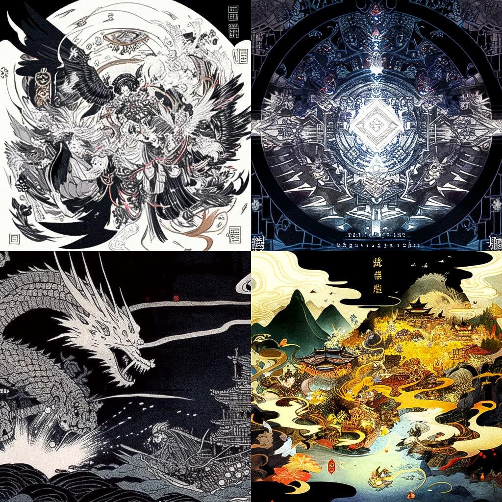 Xu Bing style, Midjourney Niji 4, render 1 of 4