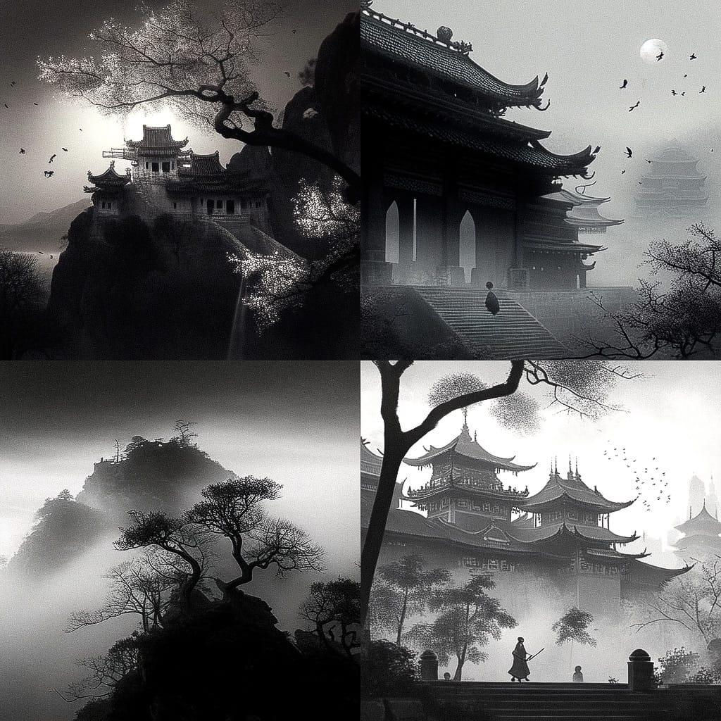 Yang Yongliang style, Midjourney Niji 4, render 1 of 4