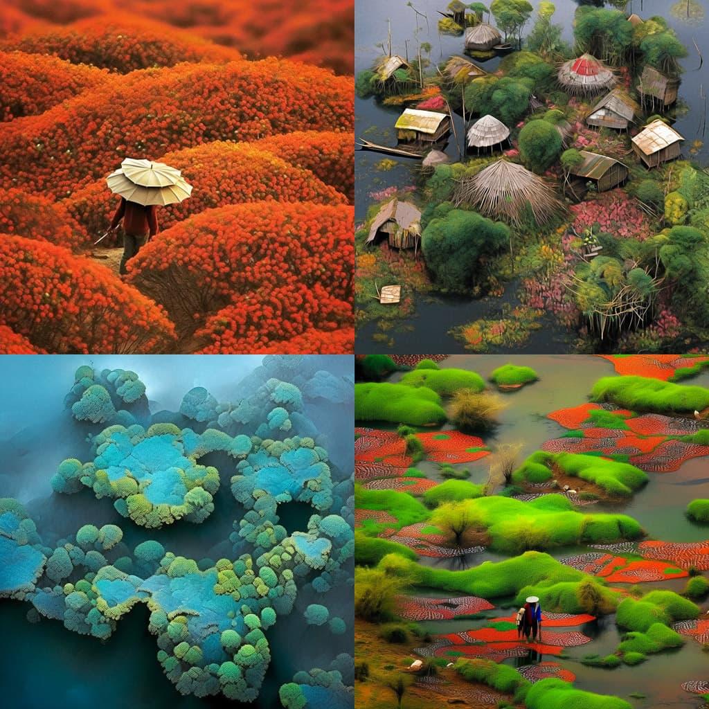 Yann Arthus-Bertrand style, Midjourney Niji 5, render 1 of 4