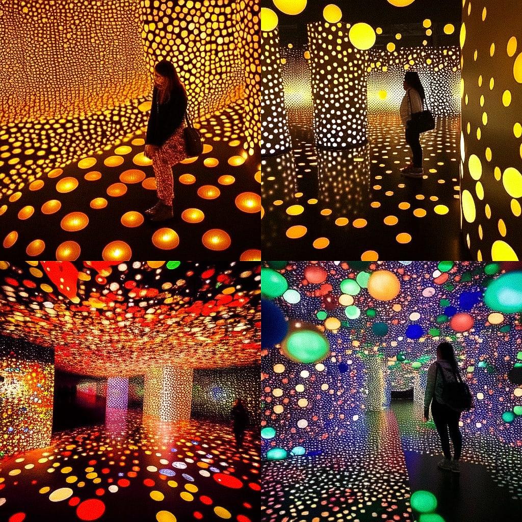 Yayoi Kusama style, Midjourney Niji 4, render 1 of 4