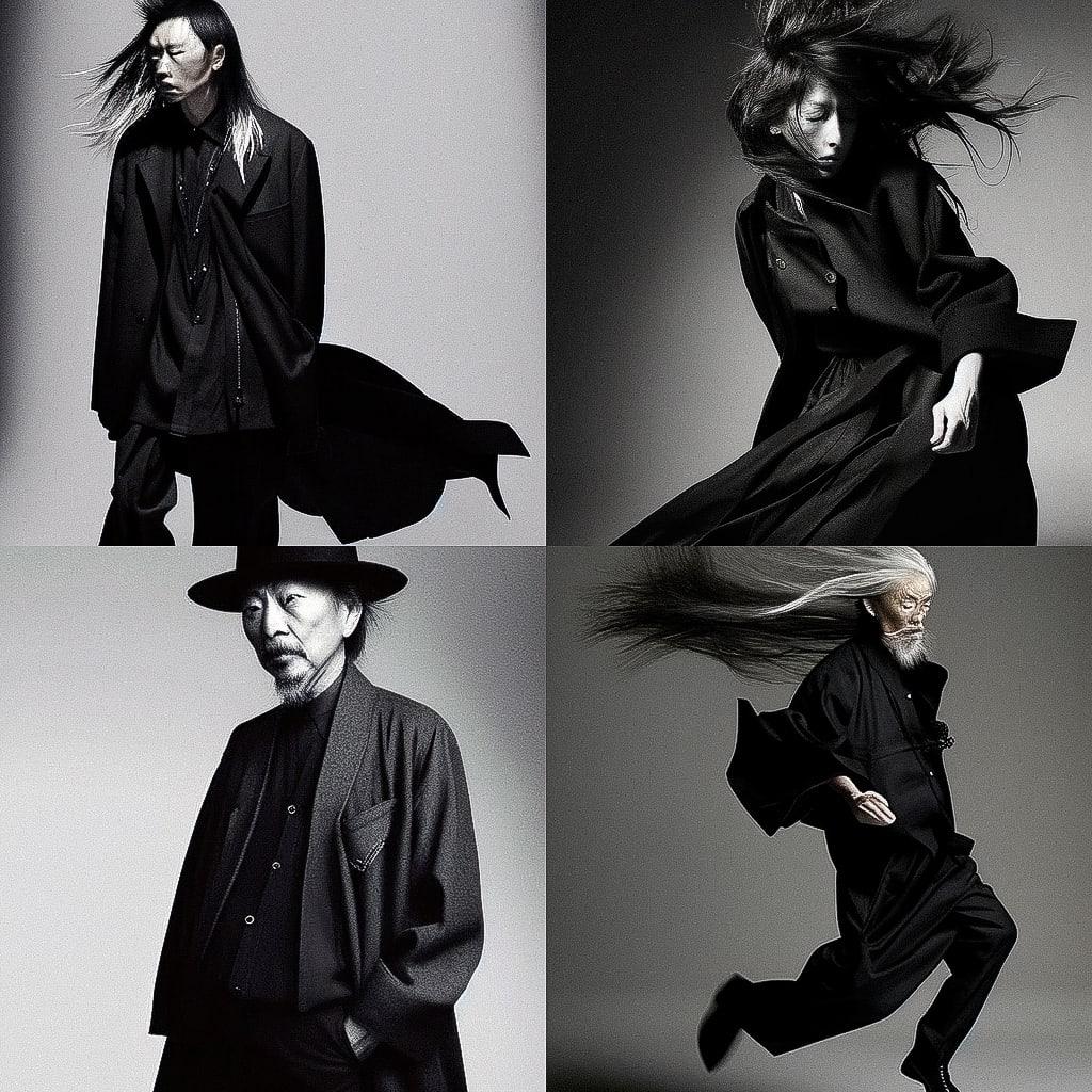 Yohji Yamamoto style, Midjourney Niji 4, render 1 of 4