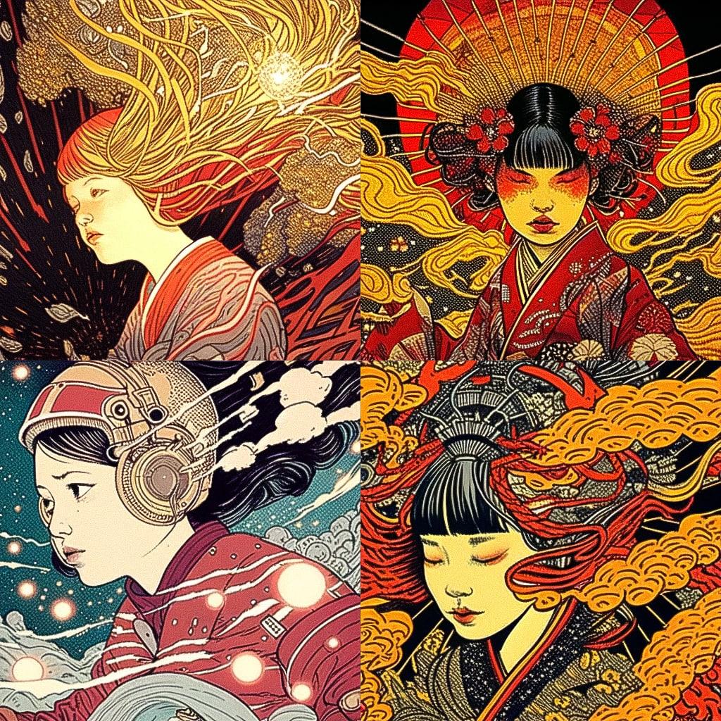 Yuko Shimizu style, Midjourney Niji 4, render 1 of 4