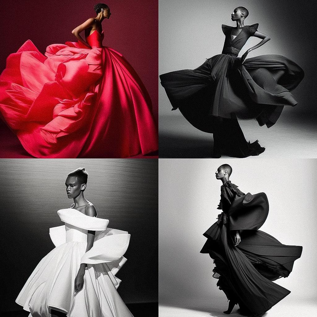 Zac Posen style, Midjourney Niji 4, render 1 of 4