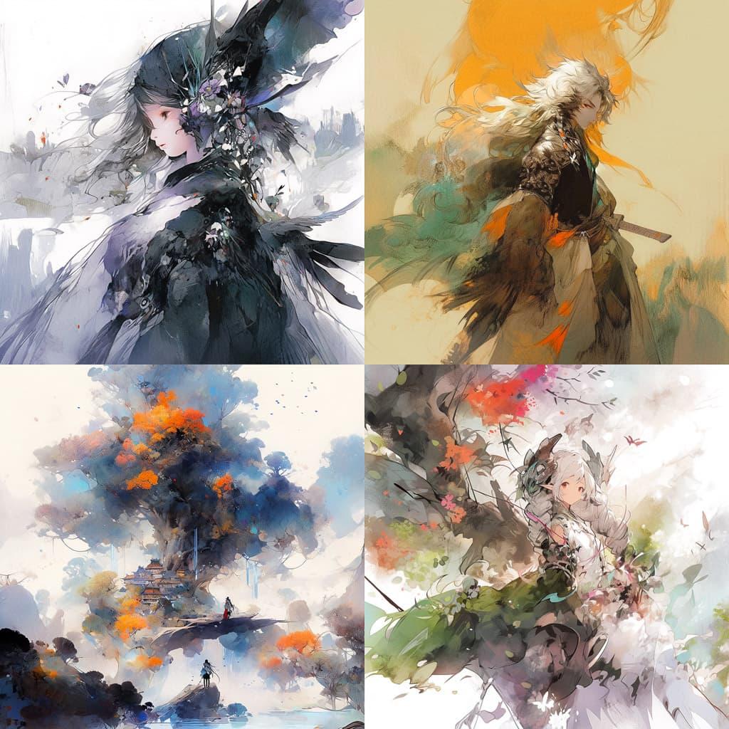 Zao Wou-Ki style, Midjourney Niji 5, render 1 of 4