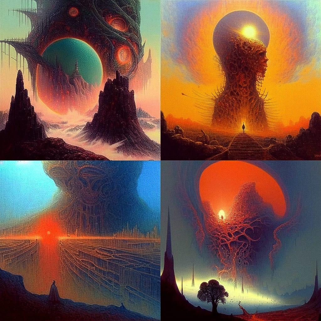 Zdzislaw Beksinski style, Midjourney Niji 4, render 1 of 4