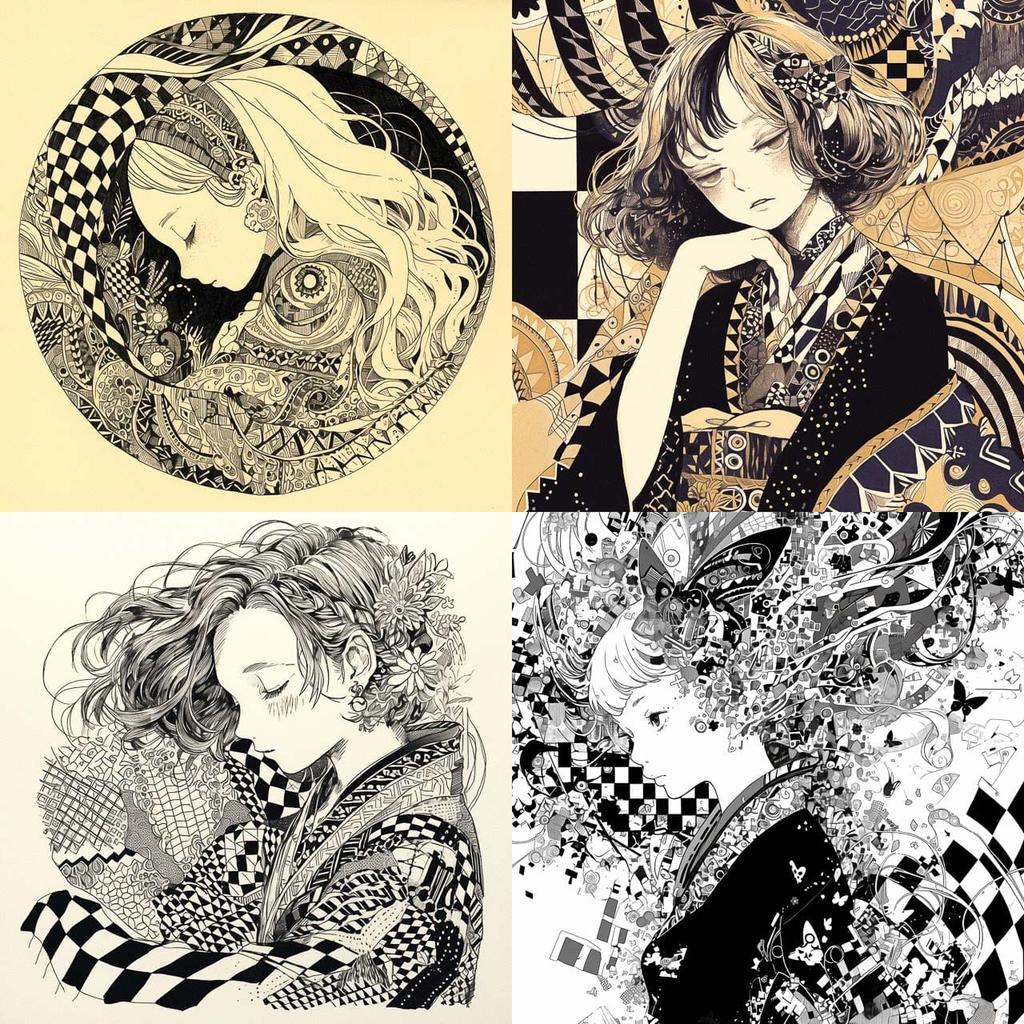 Zentangle style, Midjourney Niji 6, render 1 of 4