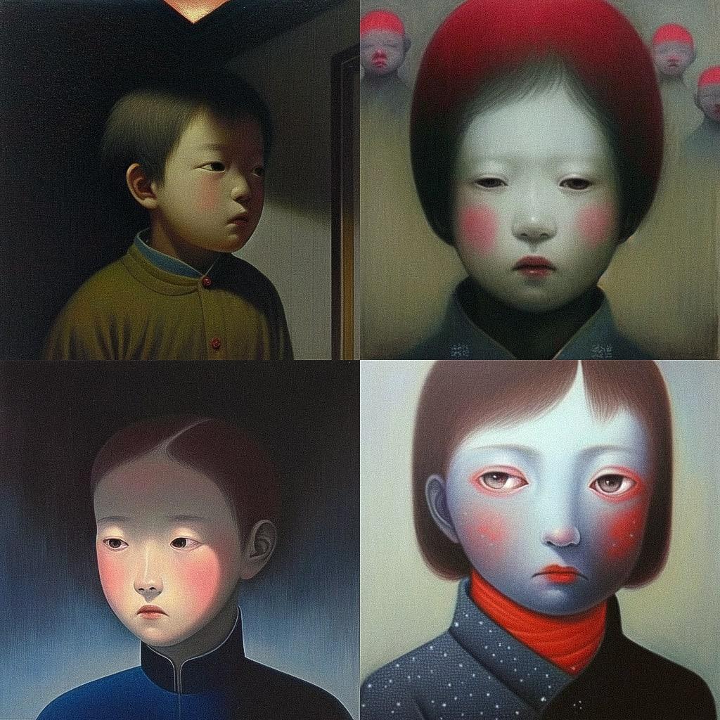 Zhang Xiaogang style, Midjourney Niji 4, render 1 of 4