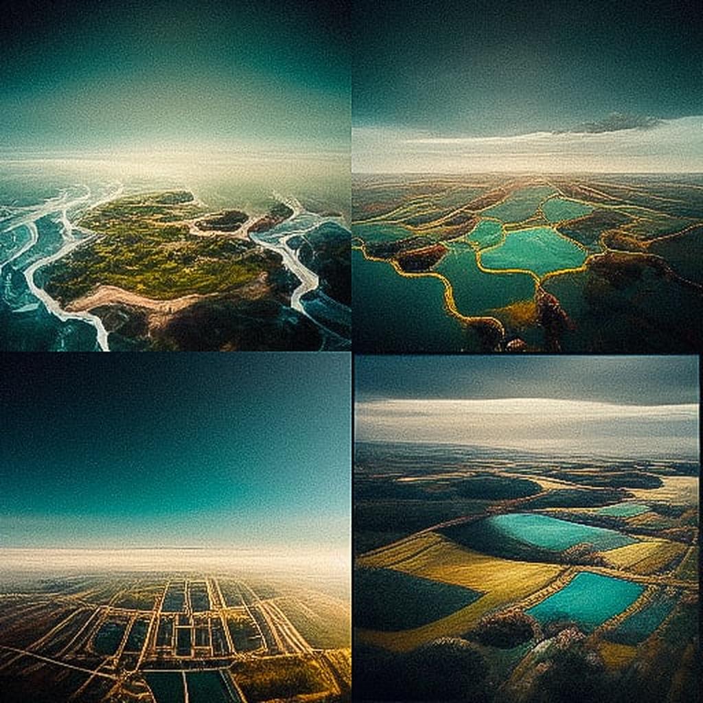 Aerial photography style, Midjourney V3, render 1 of 4