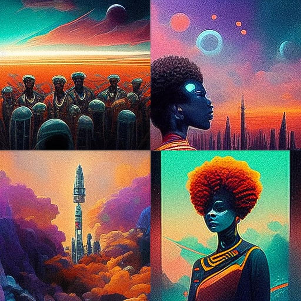 Afrofuturism style, Midjourney V3, render 1 of 4