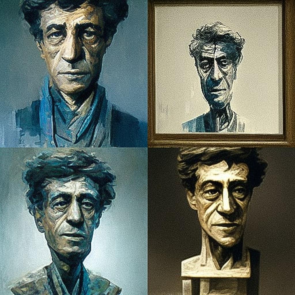 Alberto Giacometti style, Midjourney V3, render 1 of 4