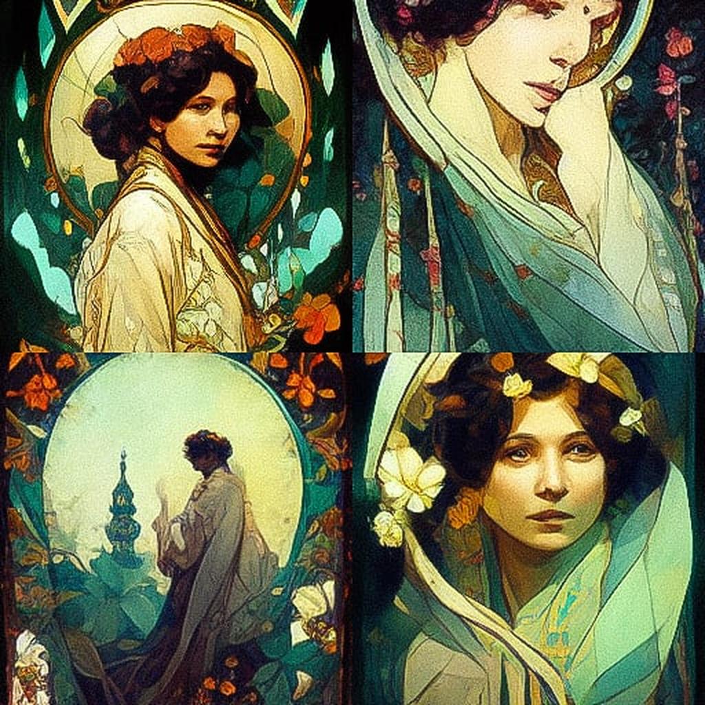 Alphonse Mucha style, Midjourney V3, render 1 of 4